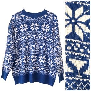 Martini Glass Snowflake Blue White Crew Neck Novelty Sweater Skyy Vodka Large